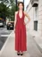 Red Solid Halter Neck Maxi Dress