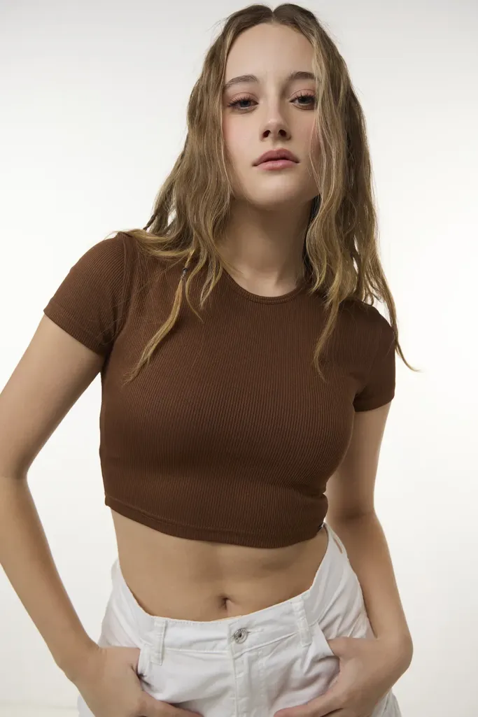 Brown Solid Cropped Top - Image 1