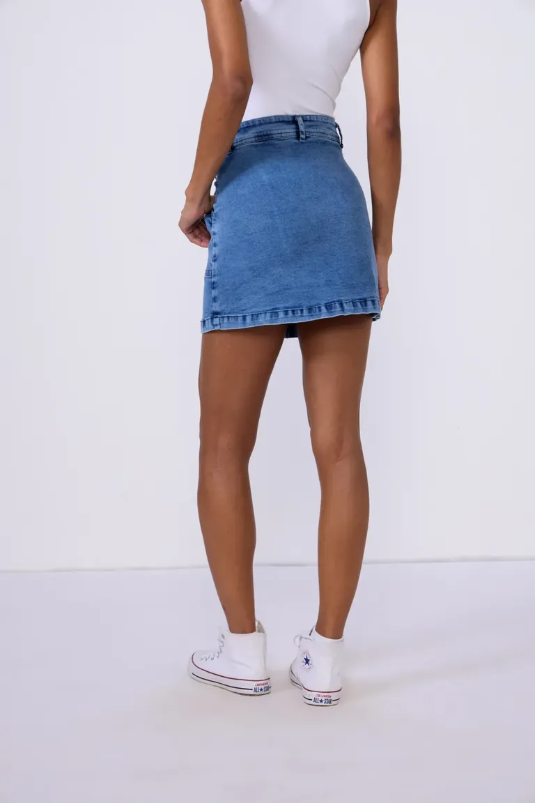 Blue Button Down Denim Skirt - NEWME
