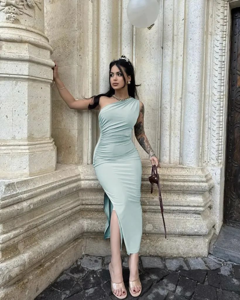 mint green dress size 16 Green One Shoulder Sleeveless Maxi Dress - Women's Casual Sleeveless Maxi  Dress, Elegant Green - Black - Dresses main image 0