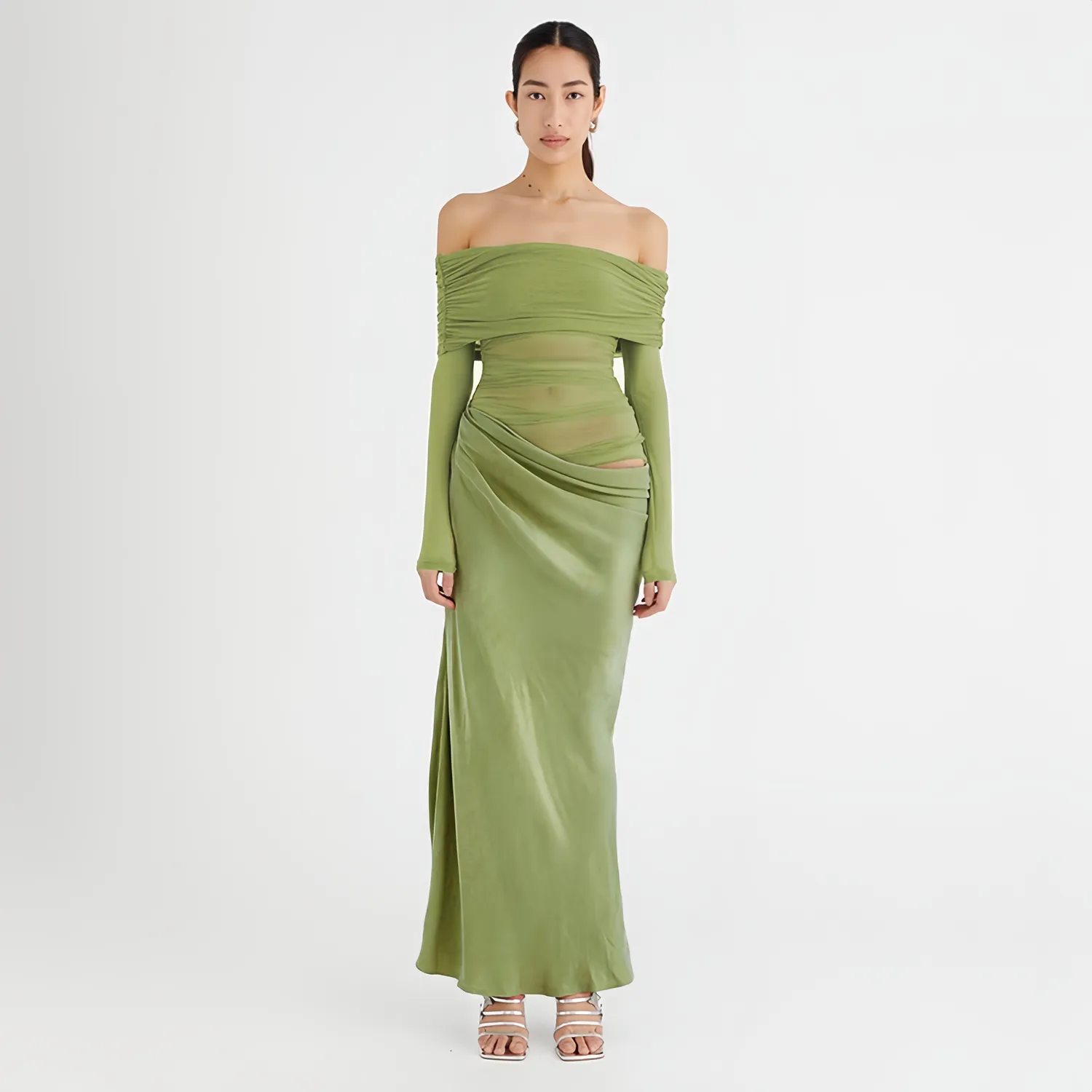 Green Colourblocked Maxi Dress