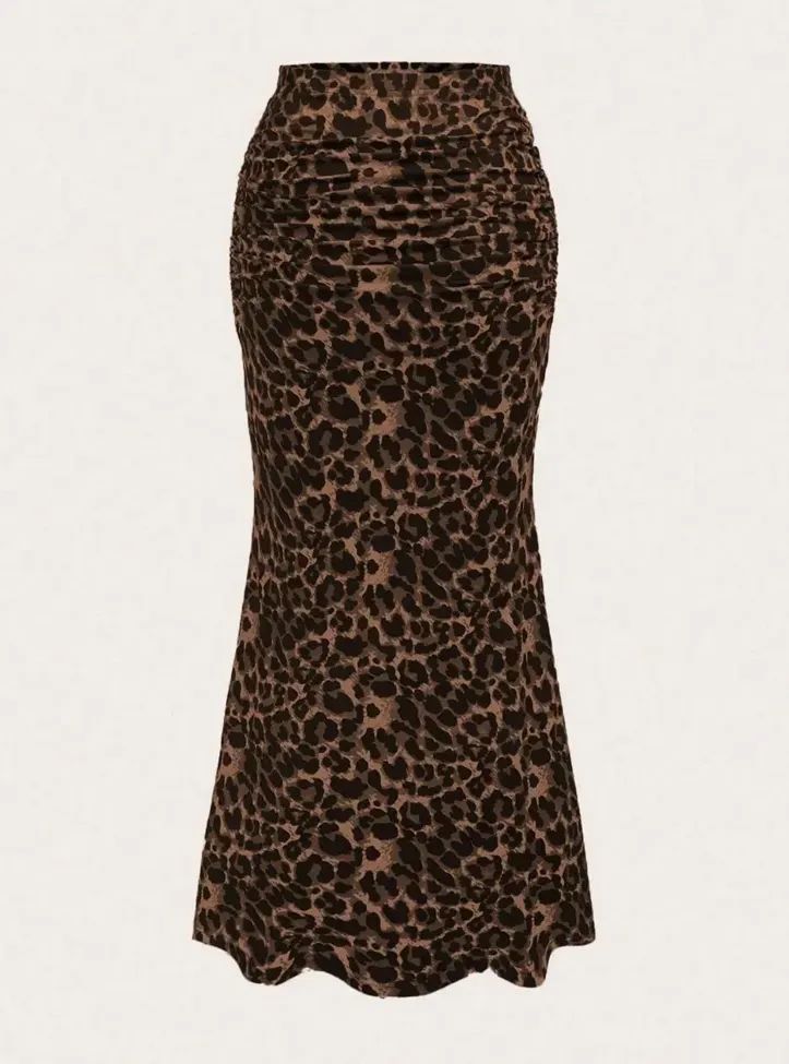 Brown Leopard Print Trumpet Skirt - Image 1