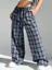 Navy Checks Wide Leg Trousers