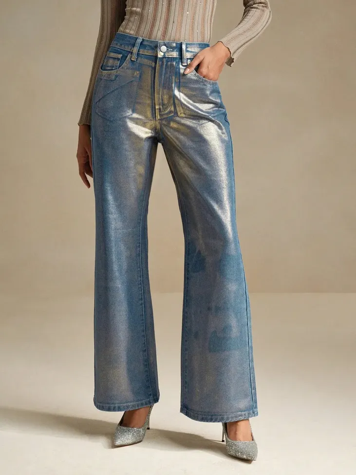 Blue Metalic Wide Leg Jeans - Image 1