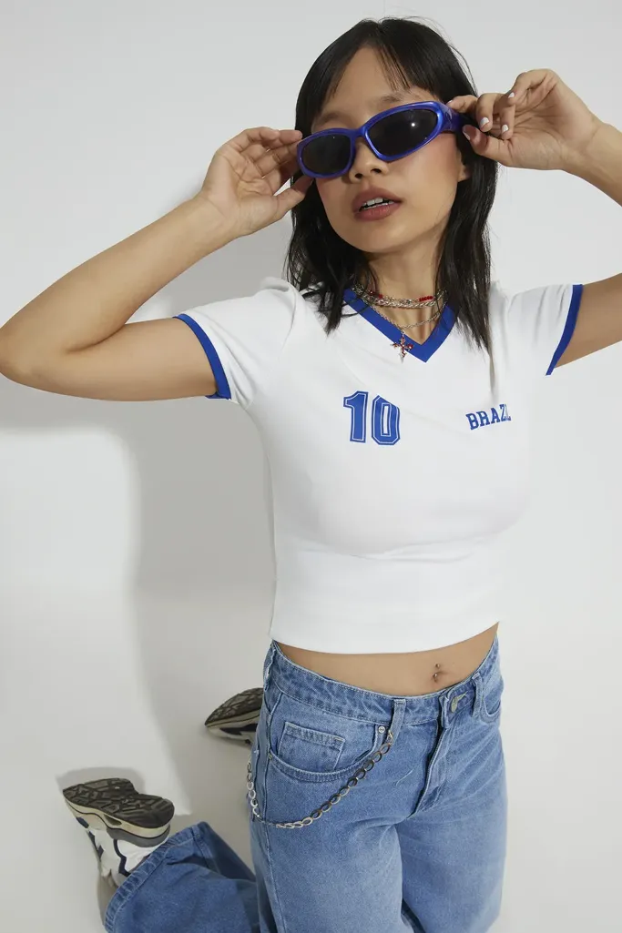 White Cropped Typographic Tshirt - Image 1