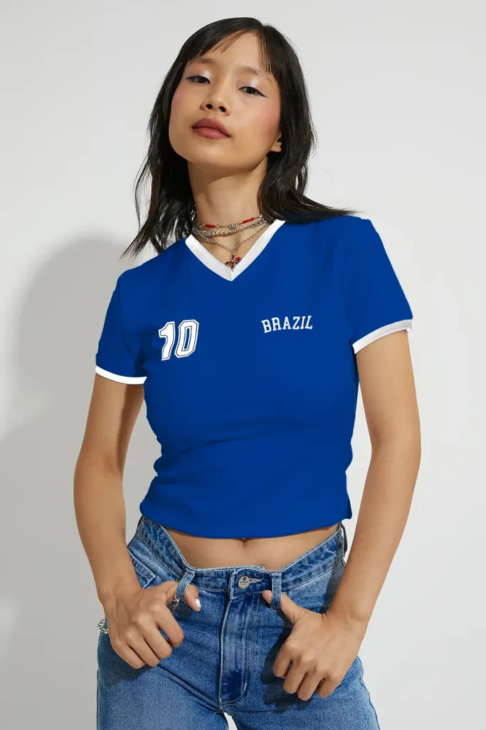Blue Sporty Vneck Tshirt - Image 1