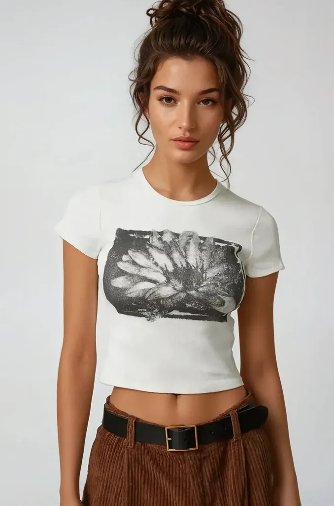 White Graphic Crop Tee - Image 1
