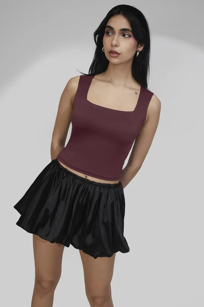 Wine Solid Square Neck Top - Image 1