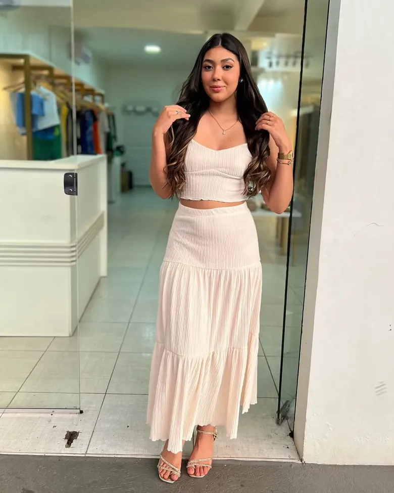 Beige Sweetheart Crop Coord Set - Image 1