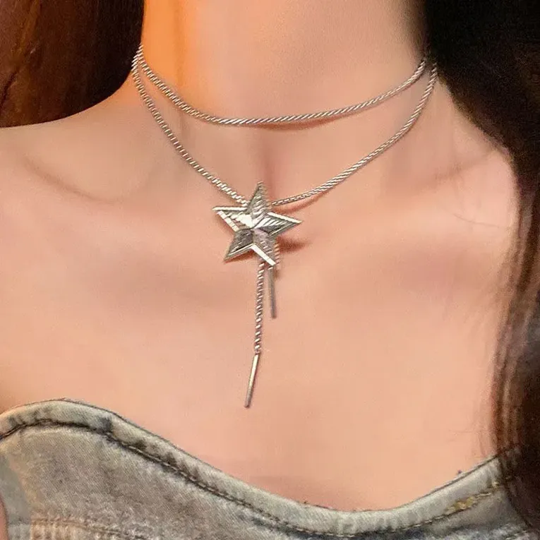 Imitation Grey Star Lariat Necklace - Image 1