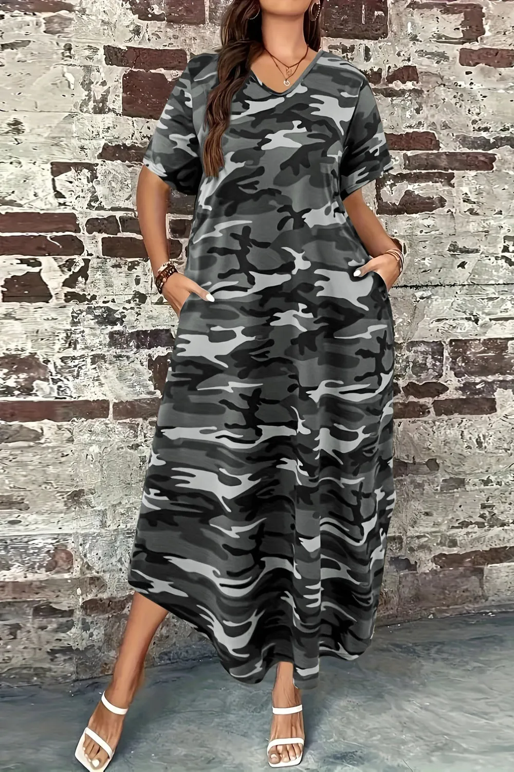 Grey Camouflage Maxi Dress
