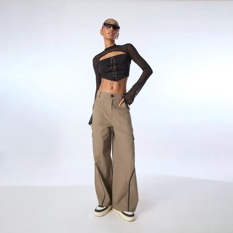 Brown Solid Cargo Trousers - Image 1