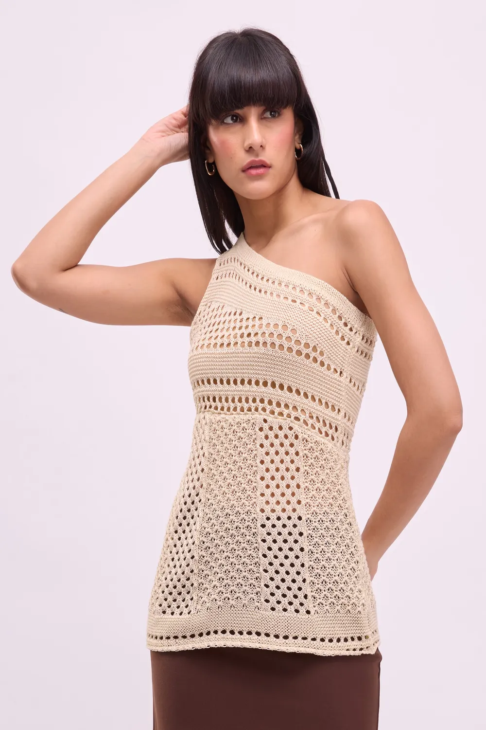 One Shoulder Crochet Knitted Dress NEWME