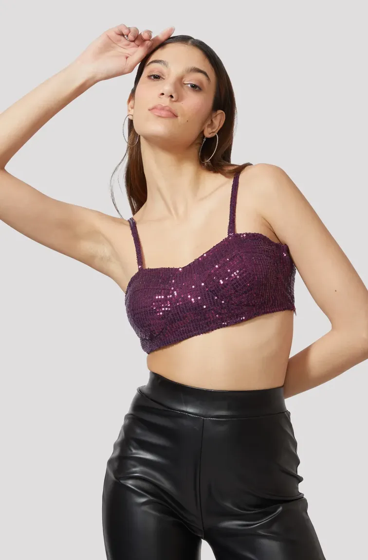 Sequinned Strappy Bralette Top - Image 1