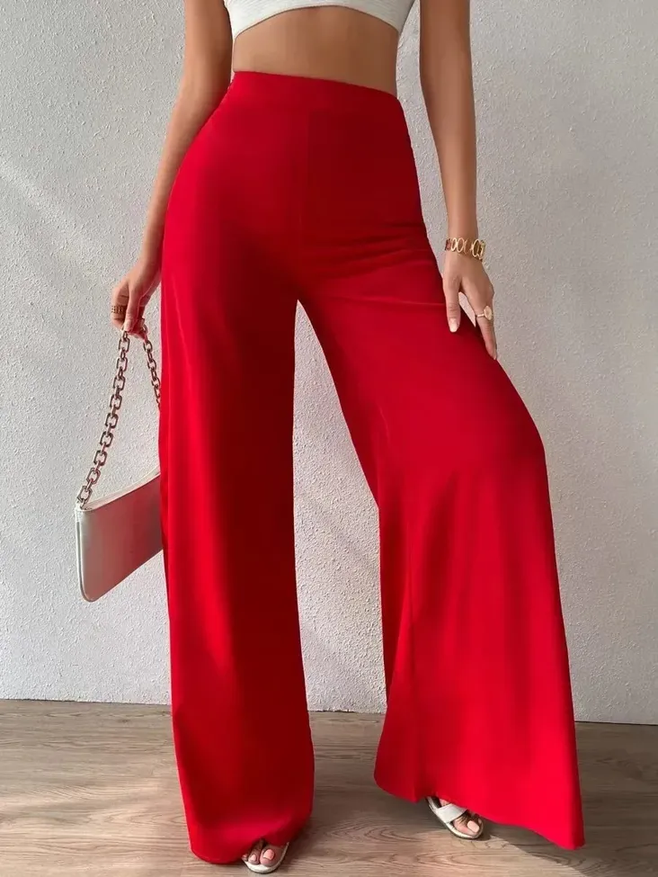 Solid Wide Leg Trousers - Image 1