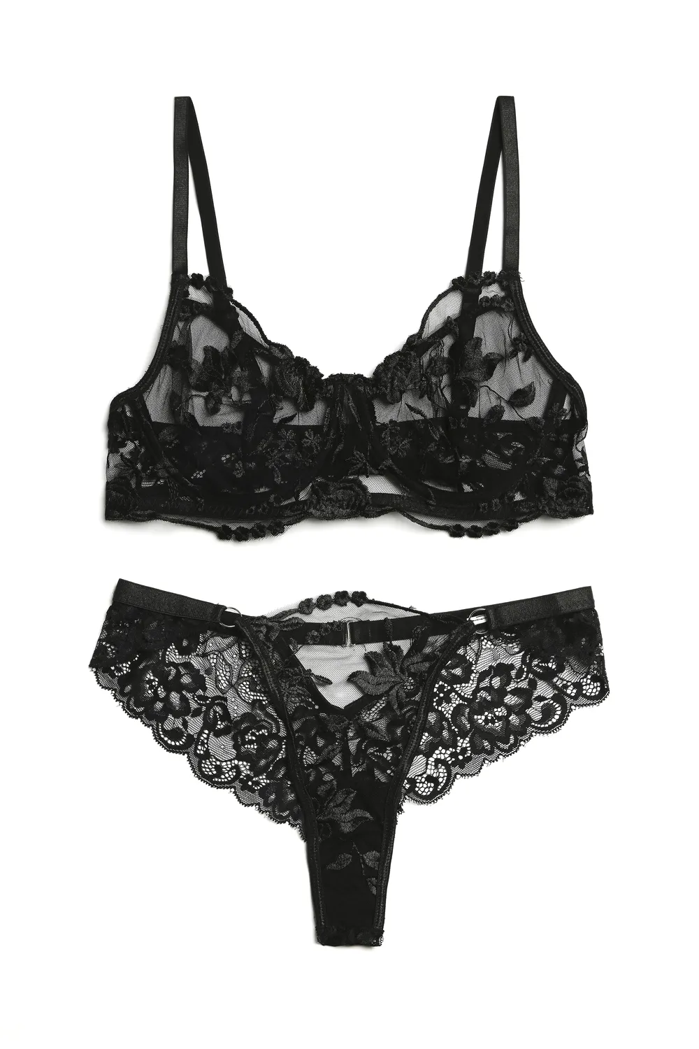 Black Lace Full-Coverage wired Matching Set - NEWME