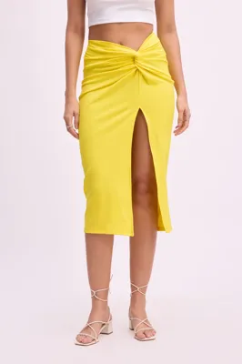 Yellow Front Twisted Slit Skirt NEWME