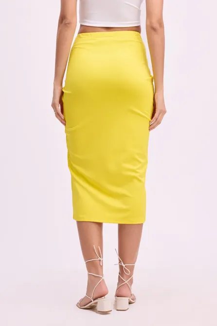Yellow Front Twisted Slit Skirt - NEWME