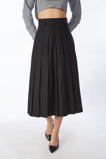 ◆MISEKI SEOUL◆ Side bow pleats midi skirt BLACK MSK251SK04 Pleat Asymmetric Midi Skirt | Black – Parlour X