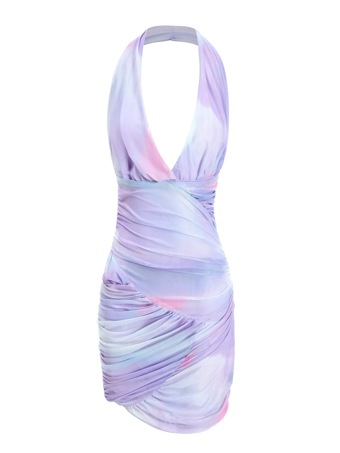 Lavender Halter Neck Ruched Bodycon Dress