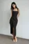 Black Draped Square Neck Dress