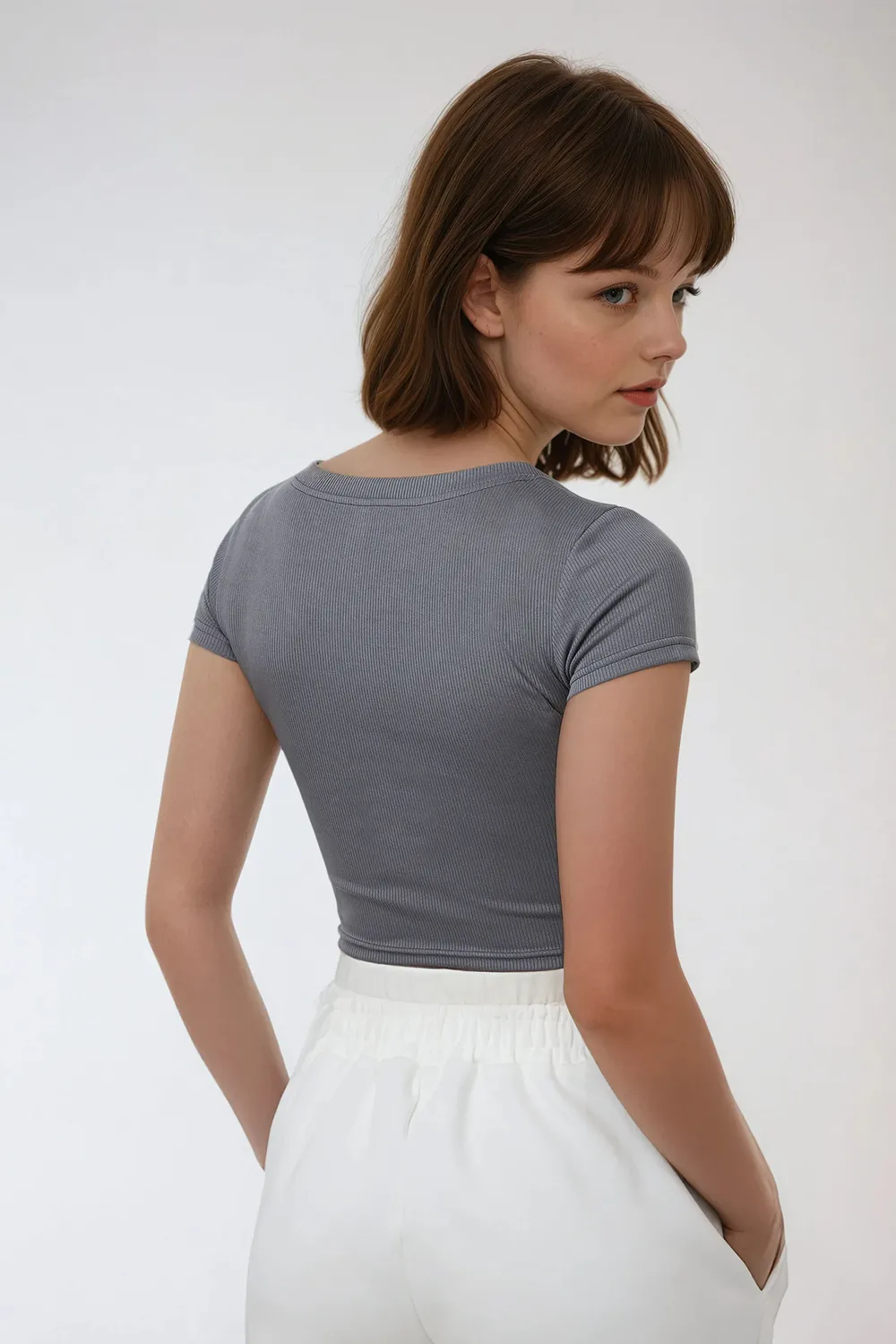 Dark Grey Solid Cropped Top - NEWME