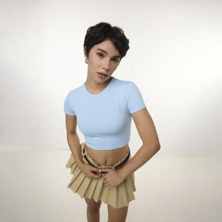 Sky Blue Solid Cropped Top - Image 1