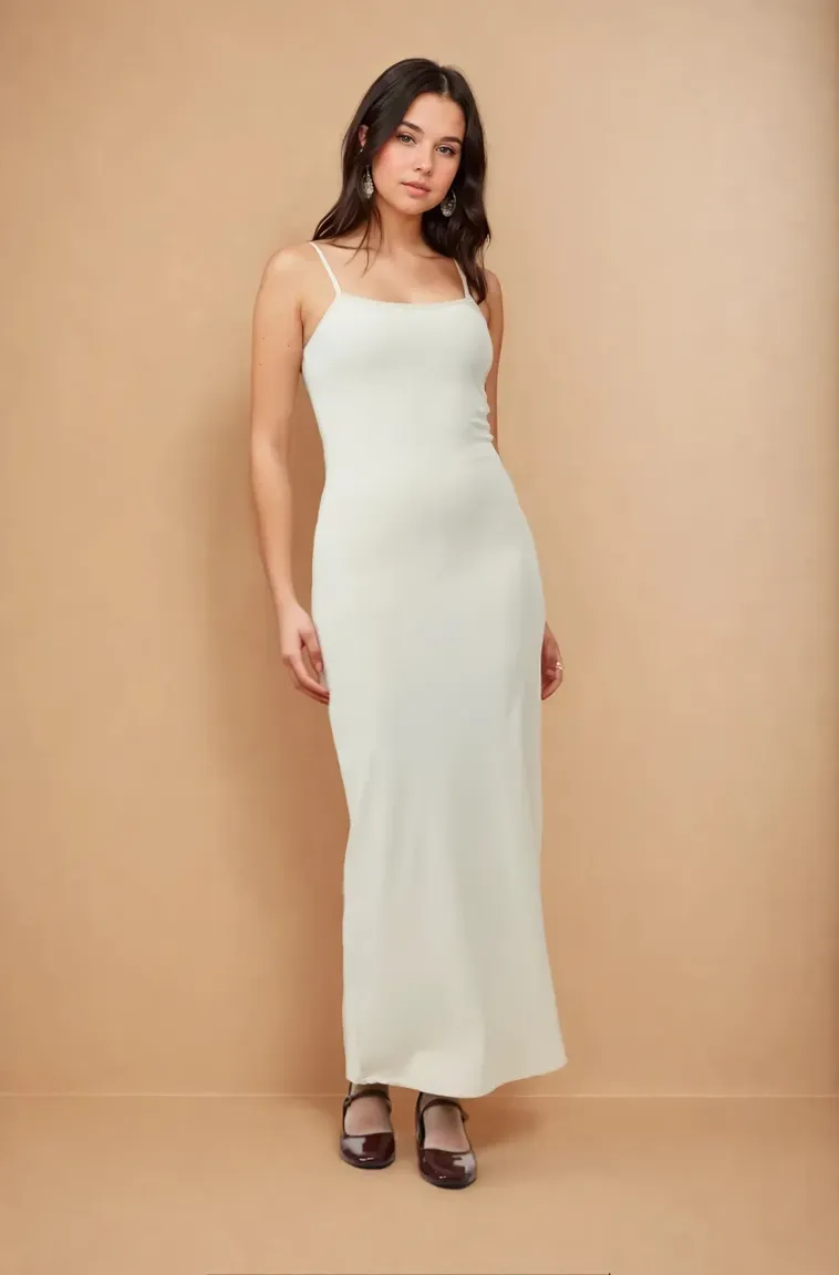 Off White Solid Maxi Dress - NEWME
