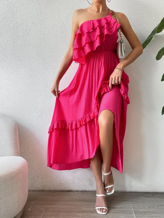 11527 Fuschia Ruffle Waistband Dress main image 1