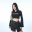 Black Flared Sleeves Typography Crop Top