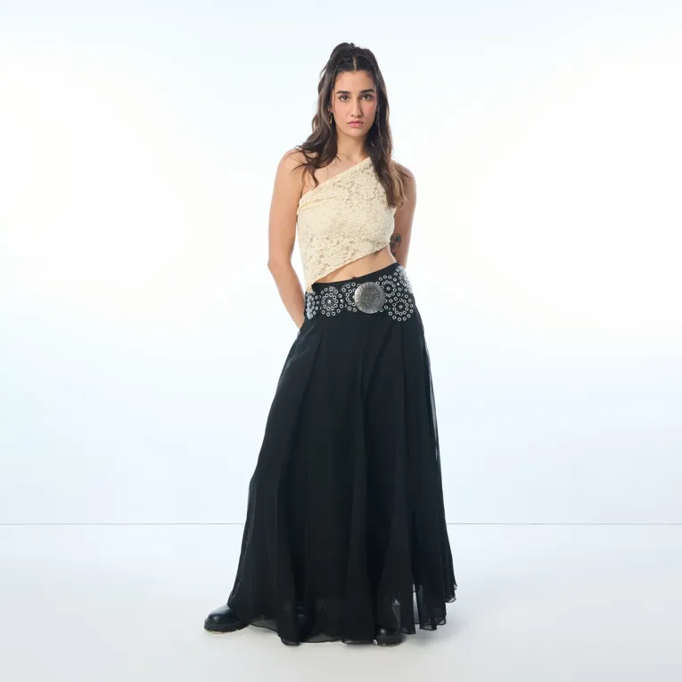Black Long Pleated Maxi Skirt - Image 1