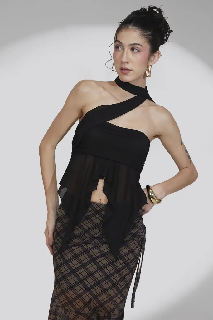 Black Draped Asymmetric Top - Image 1