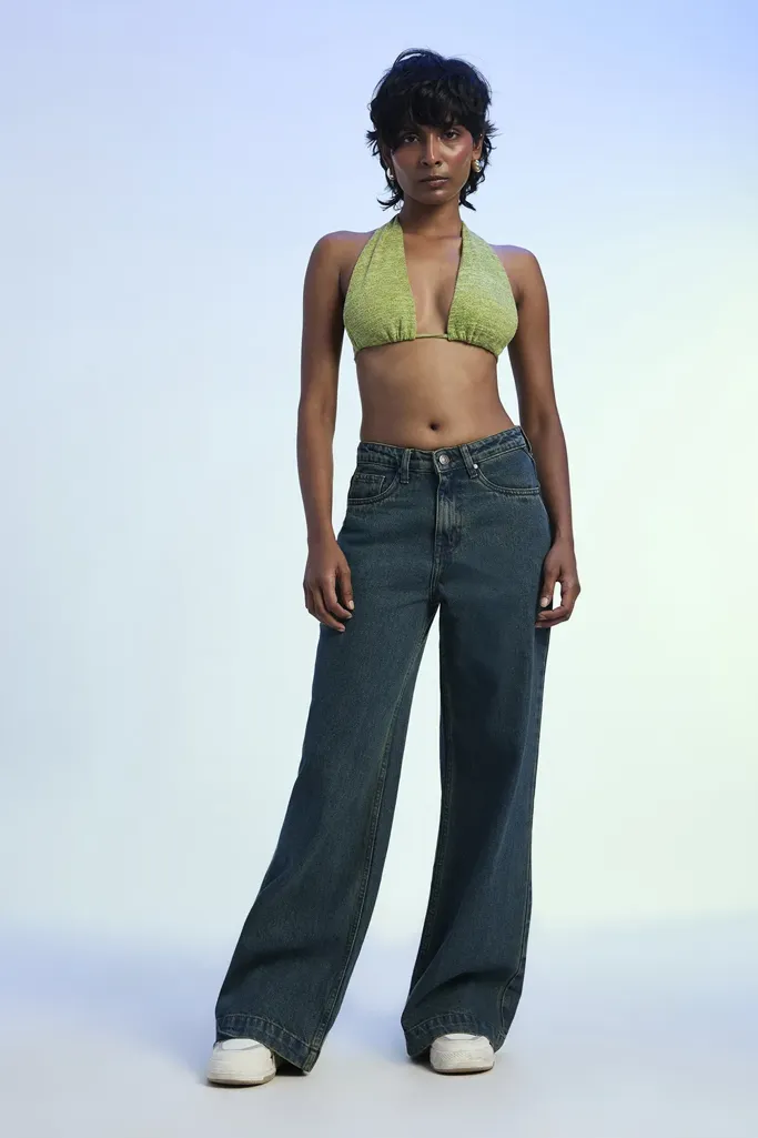Blue Wash Indigo Low Rise Baggy Wide Leg Jeans - Image 1