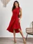 Red Gathered Fit Flare Midi Dress