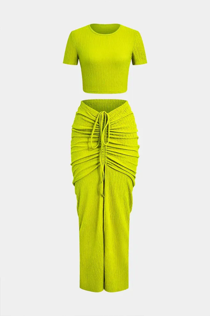 Green Ruched Crop Coord Set - Image 1
