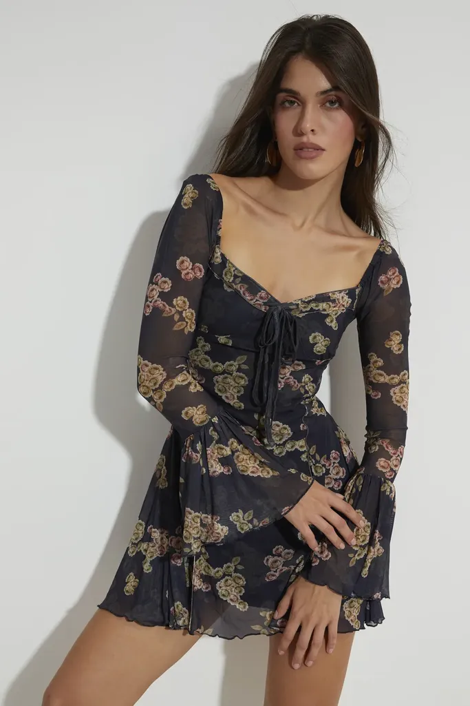 Navy Blue Floral  Micro Mini Dress - Image 1