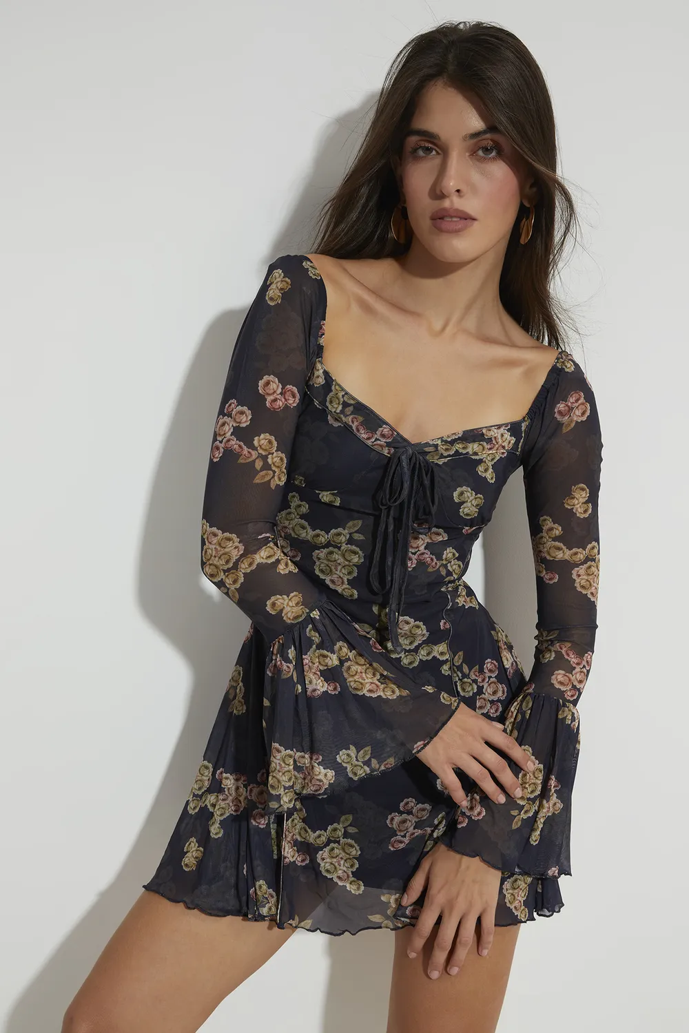 Navy Blue Floral  Micro Mini Dress