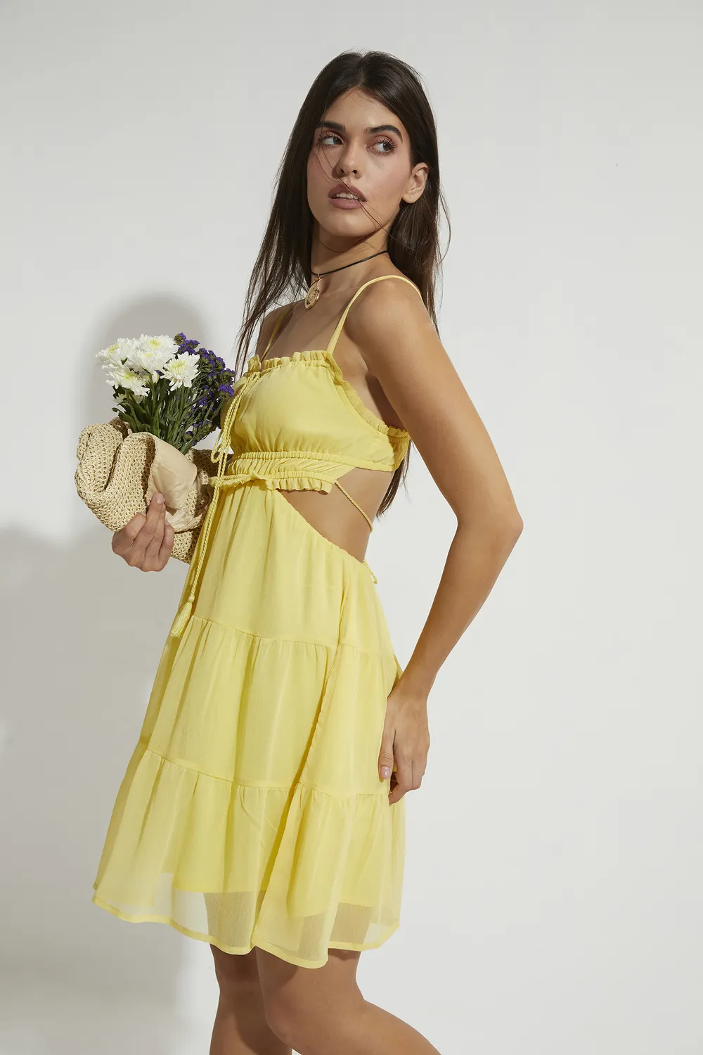 Solid Flared Tie Up Dress