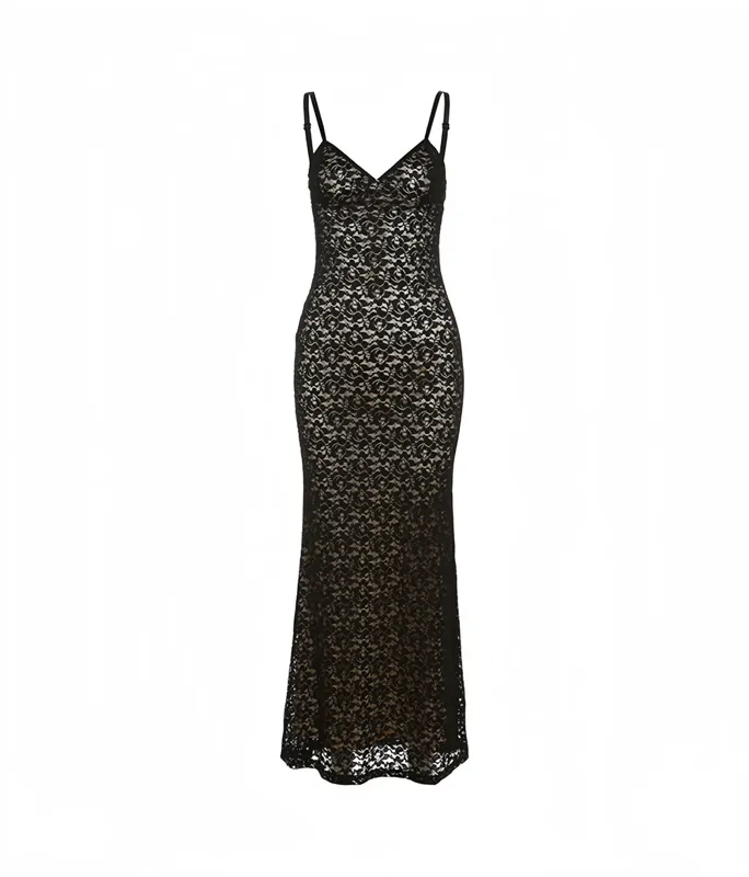 Black Lace Mermaid Maxi Dress - Image 1