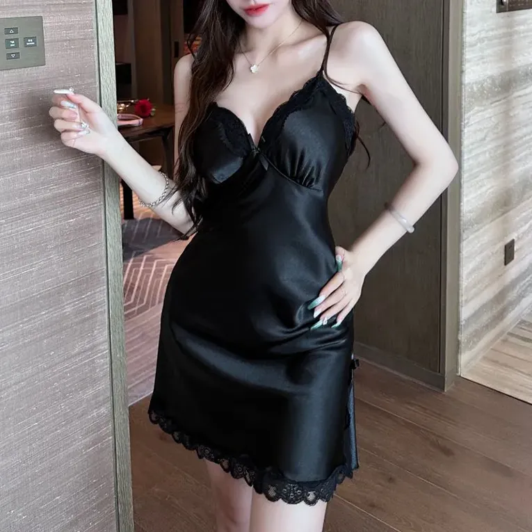 Black Solid Slip Dress - Image 1