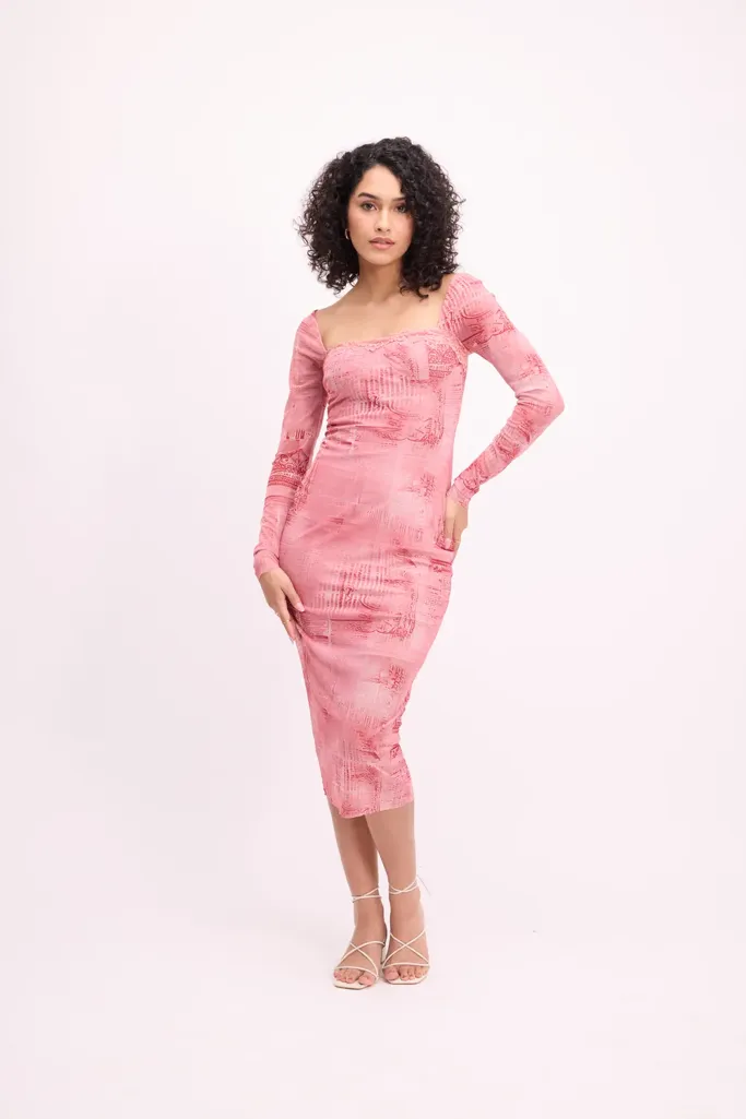 Abstract Sheer Midi Dress - Image 1