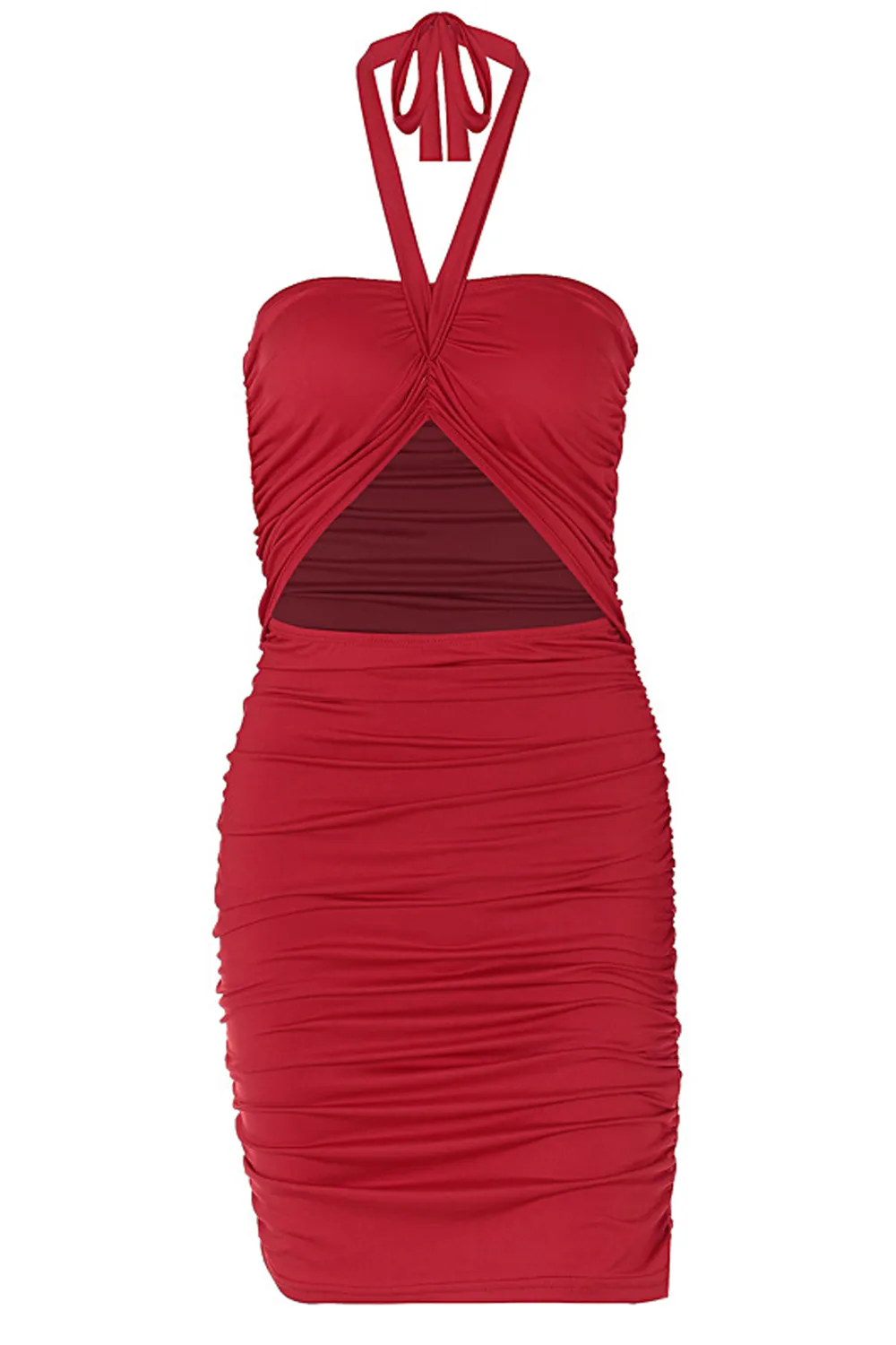 Red Halter Neck Cut-Out Detail Mini Dress - NEWME
