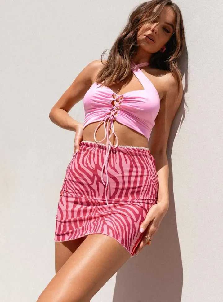 Pink Bodycon Zebra Print Skirt - Image 1