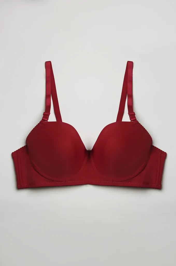 Red Solid Half-Coverage Fitted wired back closure Bra - Image 1