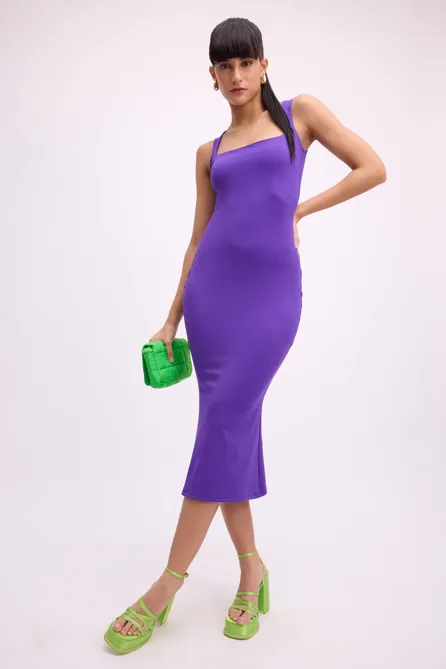 Violet Solid Midi Bodycon Dress NEWME