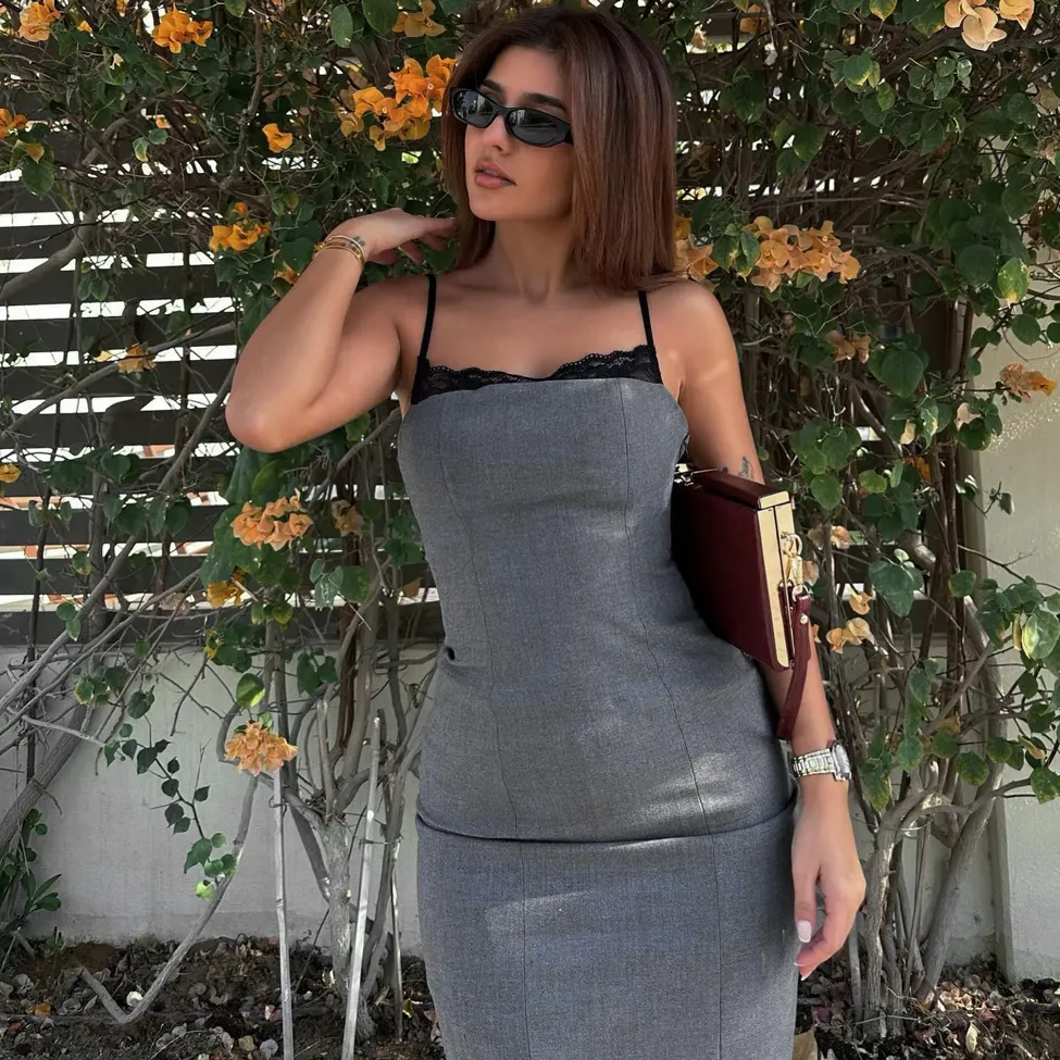 Grey Lace Bodycon Dress - NEWME