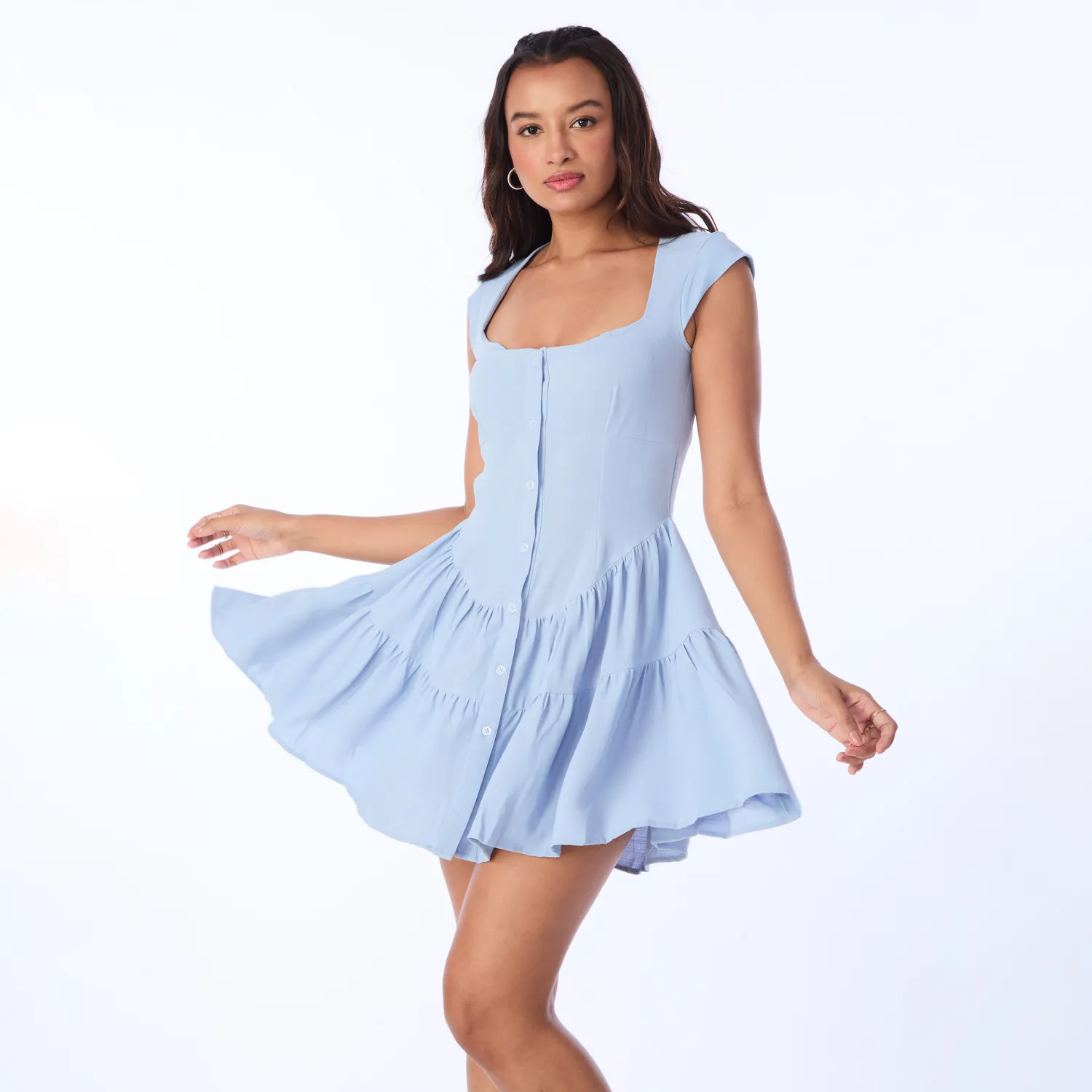 Light Blue Frill Hem Mini Dress