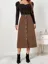 Brown Solid Line Midi Skirt