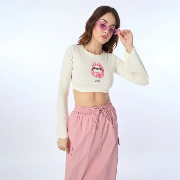 Cream Graphic Crop Tshirt - Image 1