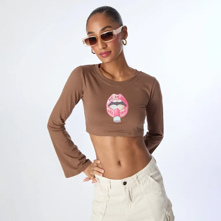Brown Graphic Crop Tshirt - Image 1